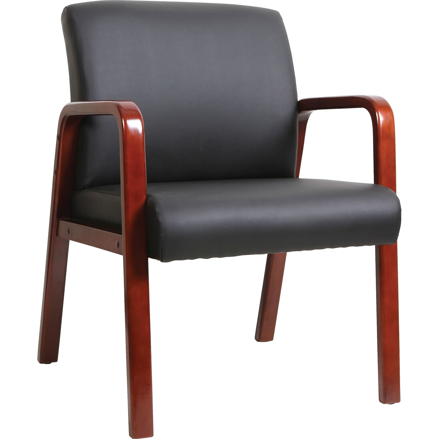 Lorell Upholstered Guest Chair, 24W x 25.6D x 33.3H, Black/Mahogany (LLR40202)