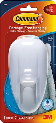 Command™ Bathroom Hook, White, 1/Pack