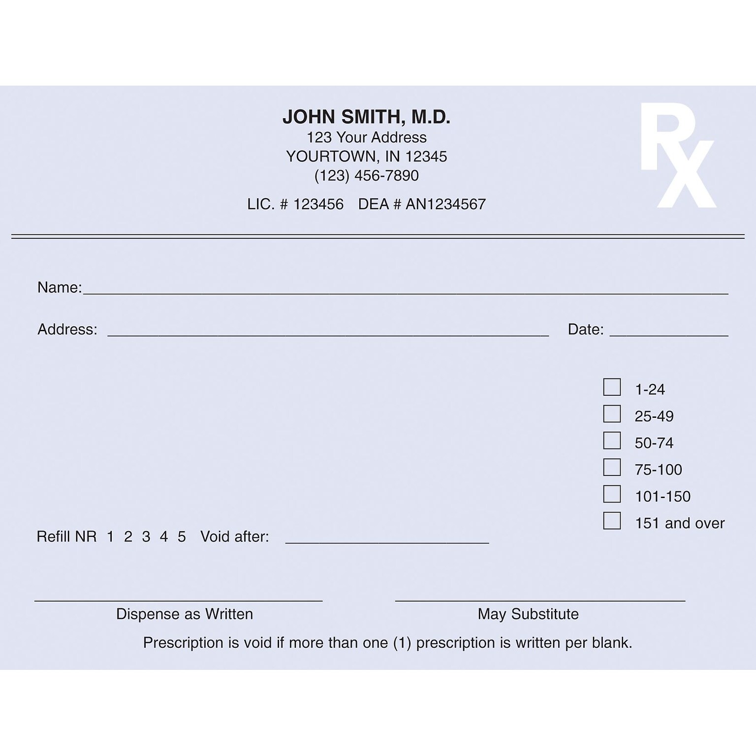 Medical Arts Press® Single Rx Blanks; Alter-Proof, Indiana, 1 Part
