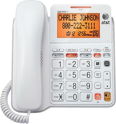 AT&T 1-Line Corded Speakerphone With Digital Answering System, White