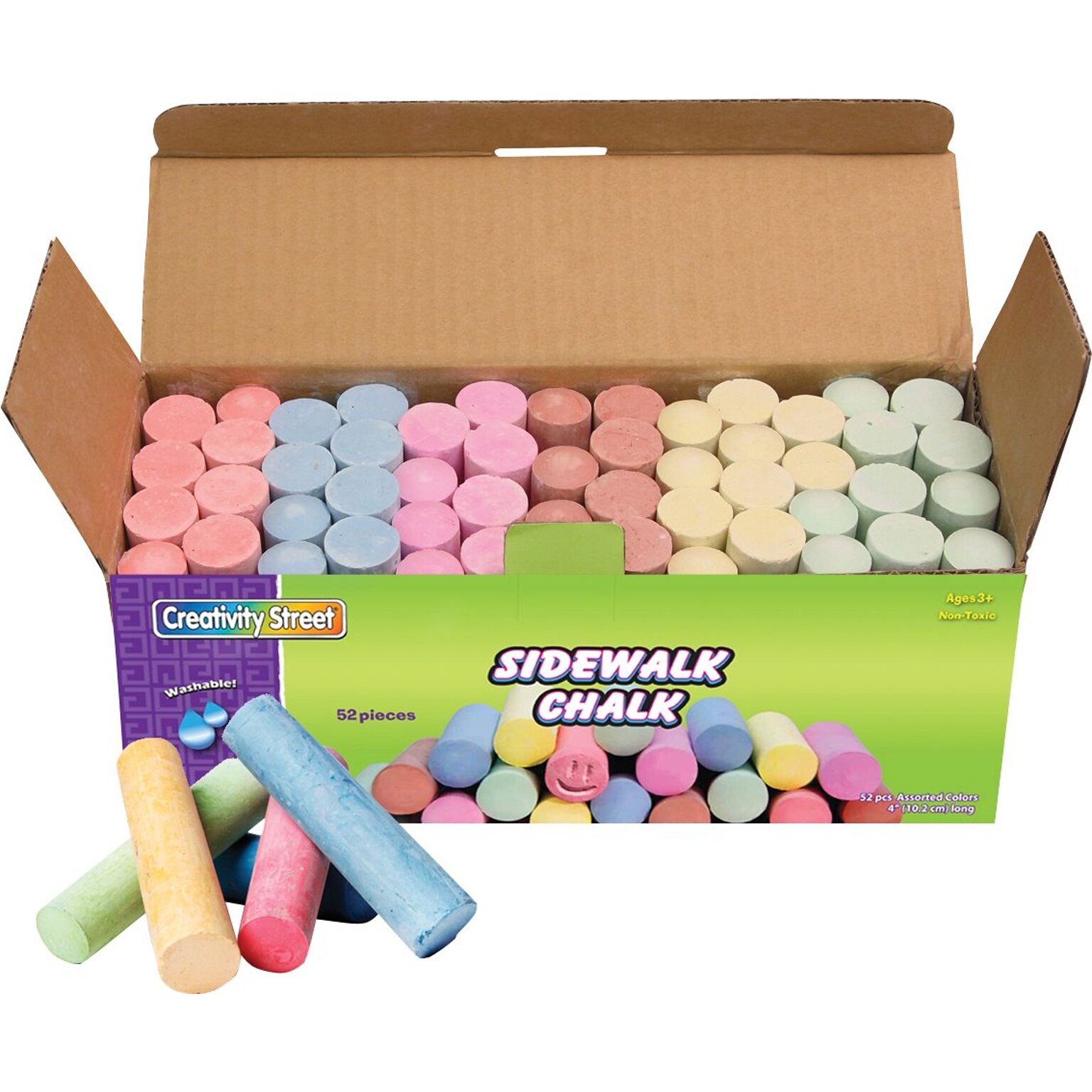 CREATIVITY STREET Chenille Kraft Jumbo Stick Sidewalk Chalk, Assorted Colors, 52/Box (CKC1752)