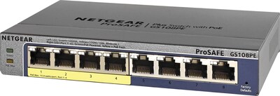 NETGEAR® ProSAFE 8-Port Gigabit PoE Web Managed (Plus) Switch with 4 PoE Ports, 53W (GS108PE)