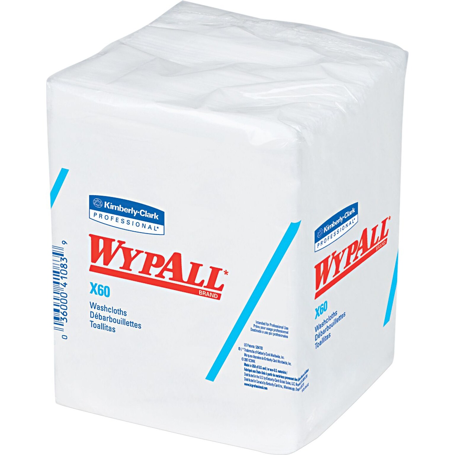 Wypall x60 Washcloths, 12 1/2 x 10, White, 70/Pk, 8 Packs/Ct