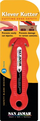 San Jamar® Klever Kutter™ Safety Cutter, Red, 3/Pack (SAN KK403)