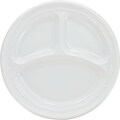 Dart® 3 Compartments Plastic Dinnerware Plate, White, 9Dia.