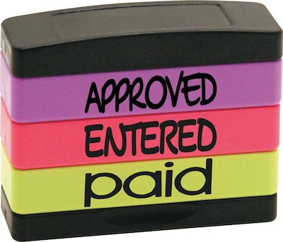 Stack Stamp Set, Approved, Entered, Paid, Assorted Fluorescent Ink (8802)