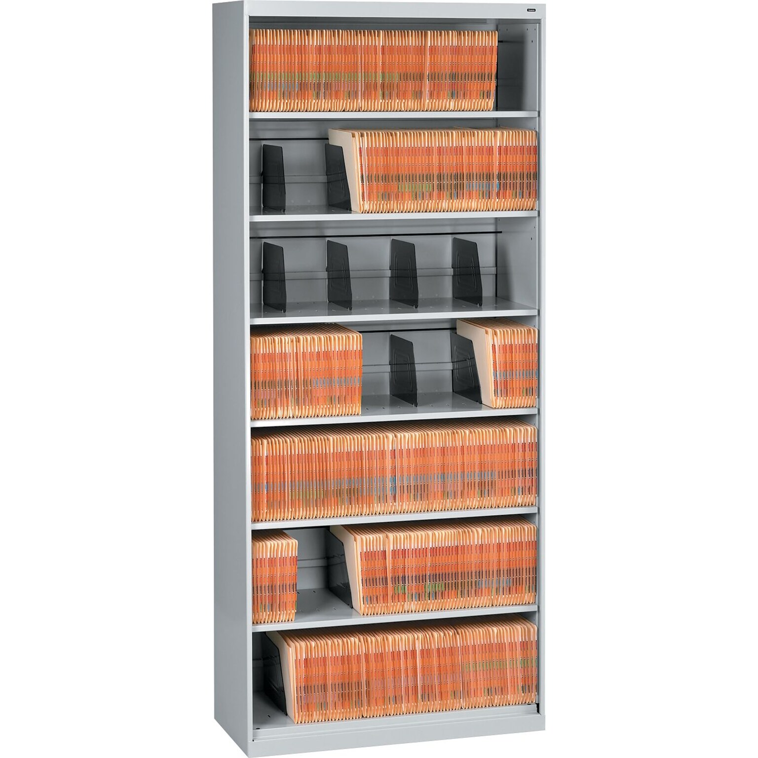 Tennsco Open Fixed Shelf Lateral File, Light Gray, 7-Shelf, 87H