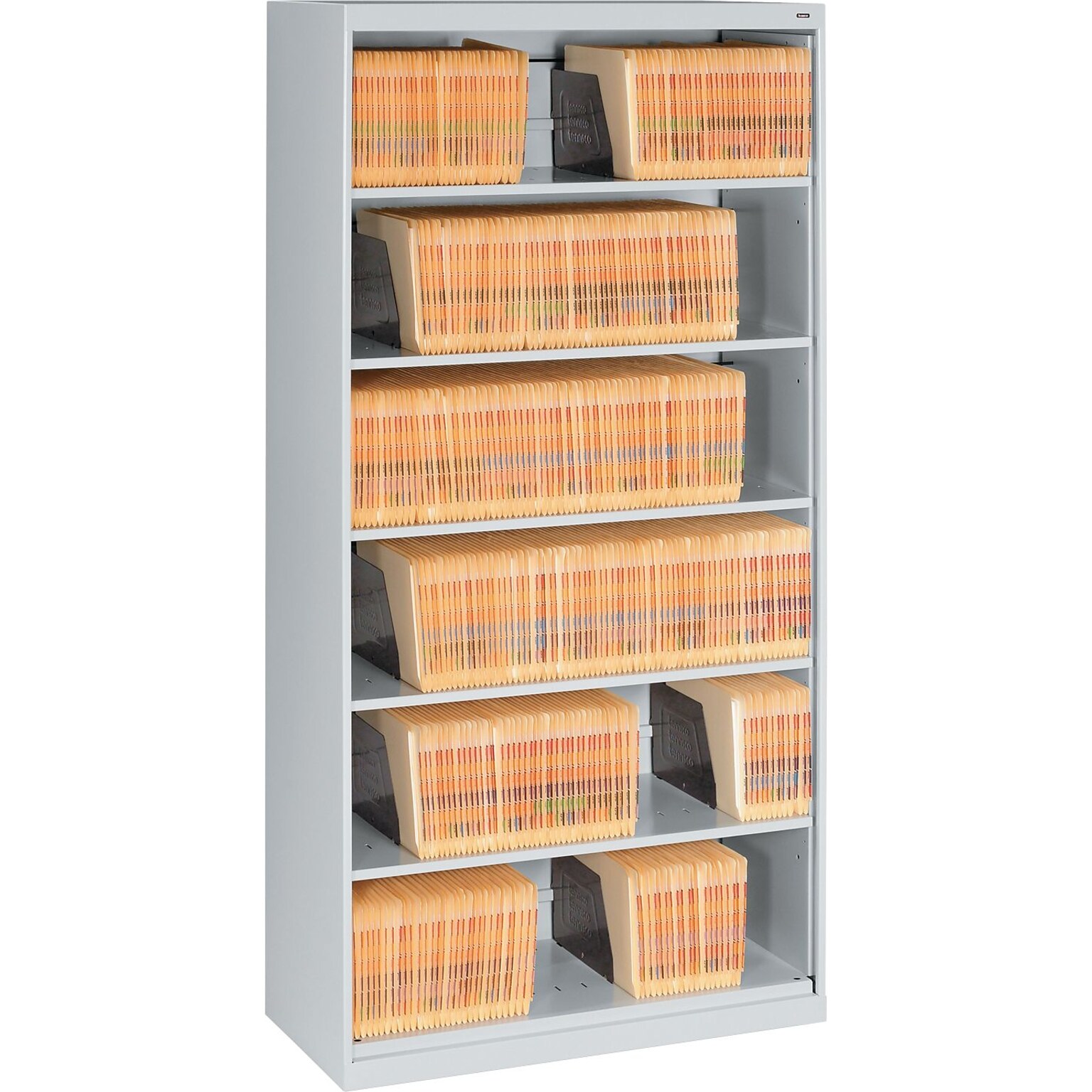Tennsco Open Fixed Shelf Lateral File, Light Gray, 6-Shelf, 75 1/4H