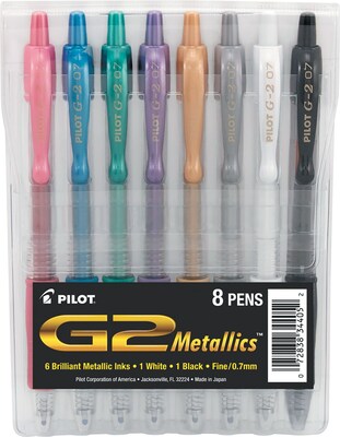 Pilot G2 Gel Pens, Fine Point, Assorted Metallic Ink, 8/Pack (PIL34405)