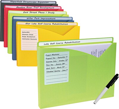 Write-On Expanding Poly File Folders, 1 Exp., Letter, Assorted Colors, 10/Bx