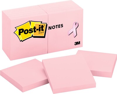 Post-it® Notes for Breast Cancer Awareness, 3 x 3, Pink, 12 Pads/Pack (654-12PNKBCA)