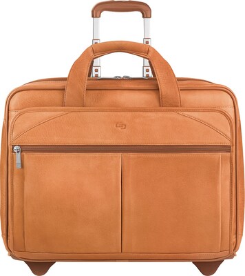 Roseville Orange Genuine Leather Ladies Rolling 2-in-1 Laptop Case