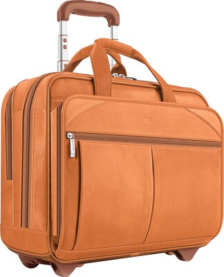 Solo New York Full Grain Leather Rolling Laptop Case Tan 15.6
