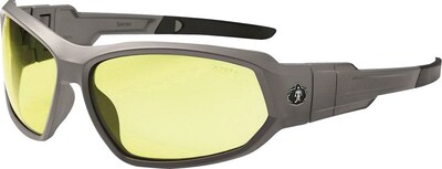 Ergodyne Skullerz® Loki Safety Glasses, Matte Gray/Yellow, Anti-Scratch/Fog
