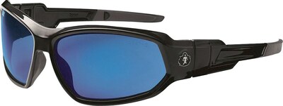 Ergodyne Skullerz® Loki Safety Glasses, Black/Blue Mirror, Anti-Scratch/Fog