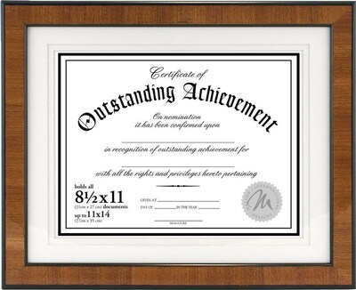 Malden Burlwood Document Frame With Black Border, Brown, 8 1/2" x 11"
