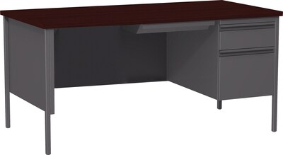 Lorell Fortress Series Right-Pedestal Desk, 66W x 30D x 29.5H, Mahogany (LLR60916)