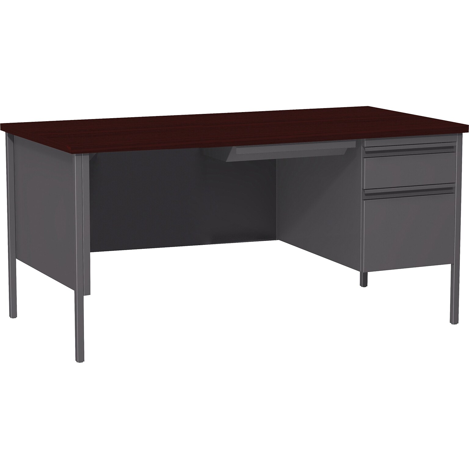 Lorell Fortress Series Right-Pedestal Desk, 66W x 30D x 29.5H, Mahogany (LLR60916)
