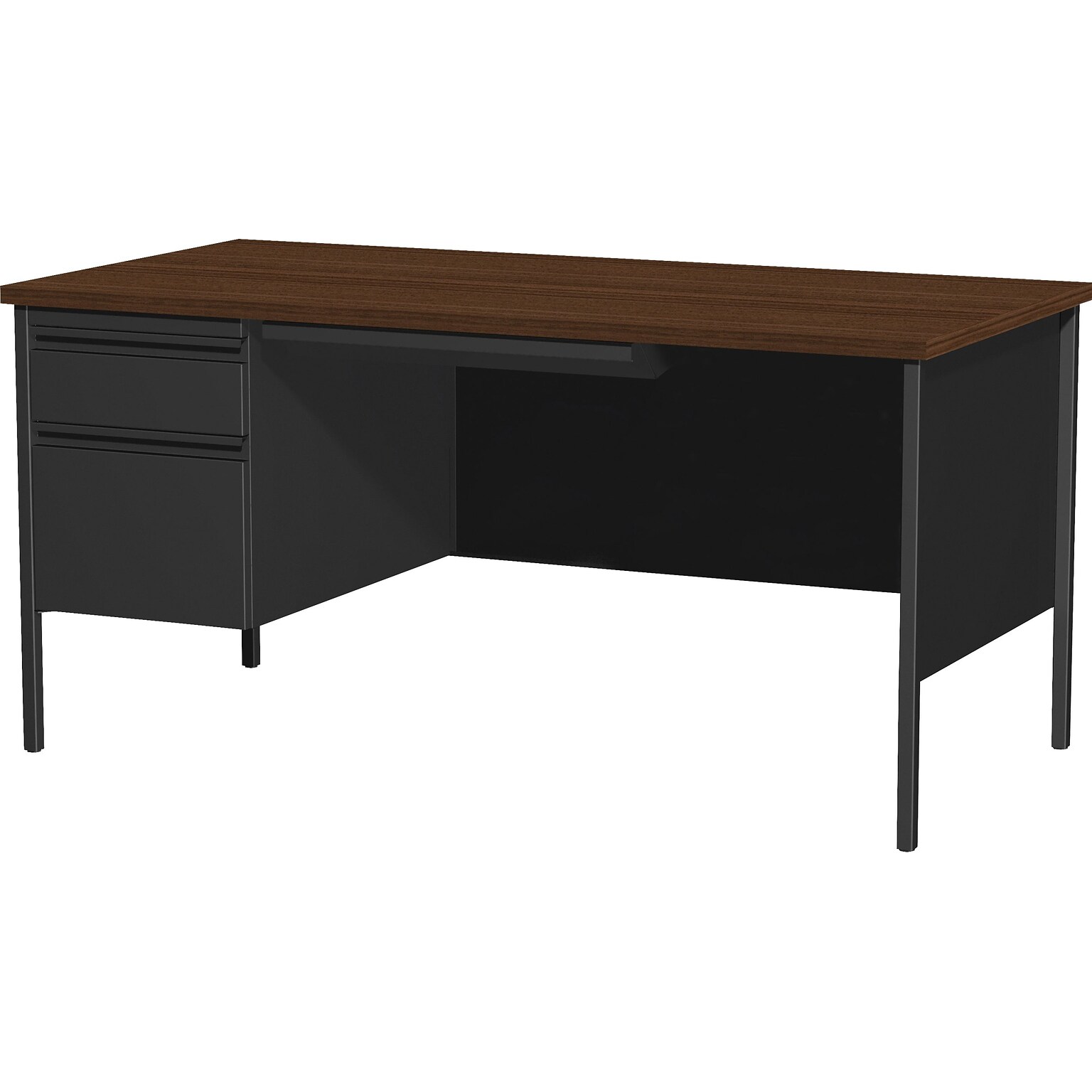 Lorell Fortress Series Left-Pedestal Desk, 30D x 66W x 29.5H, Black Walnut (LLR60918)