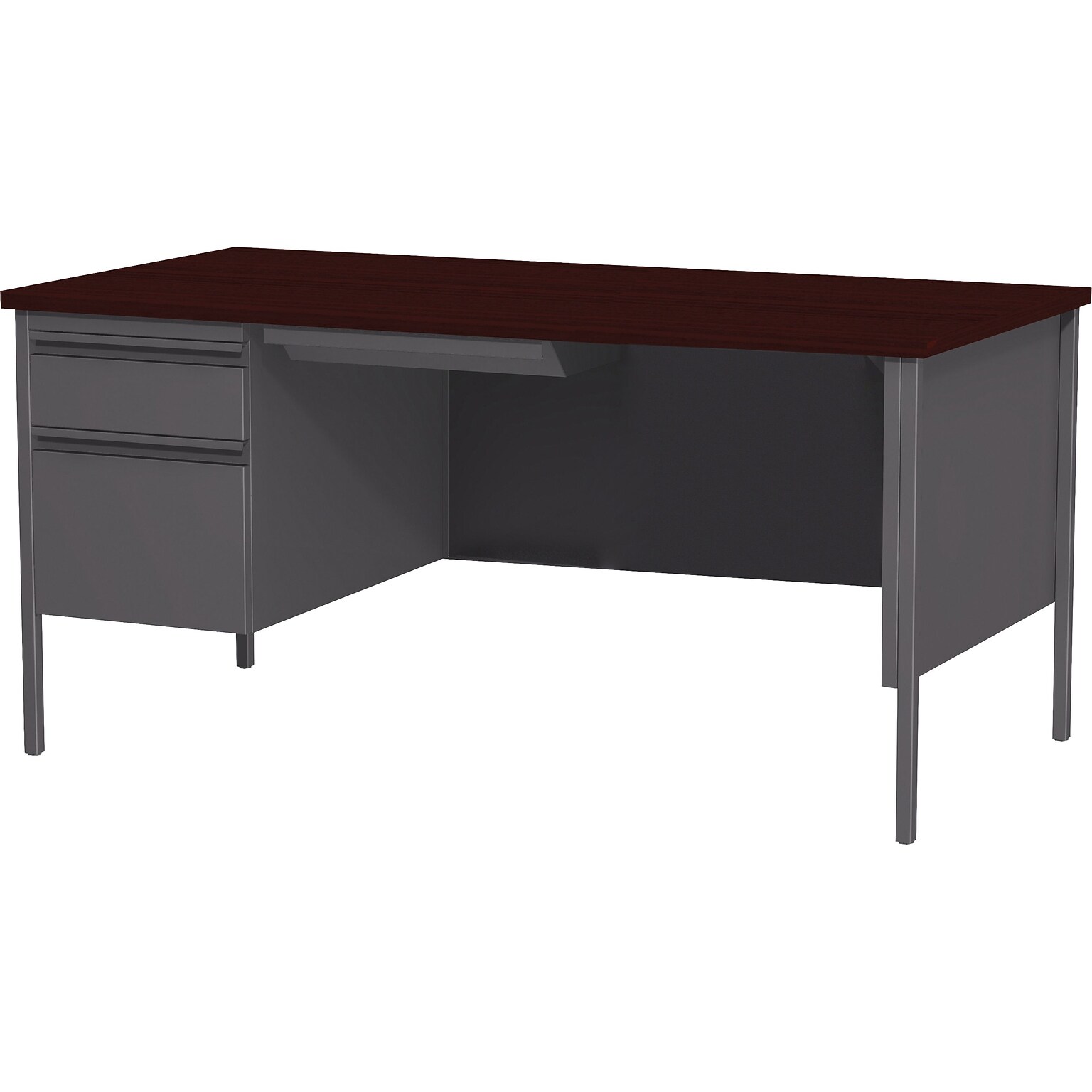 Lorell Fortress Series Left-Pedestal Desk, 66W x 30D x 29.5H, Mahogany (LLR60919)