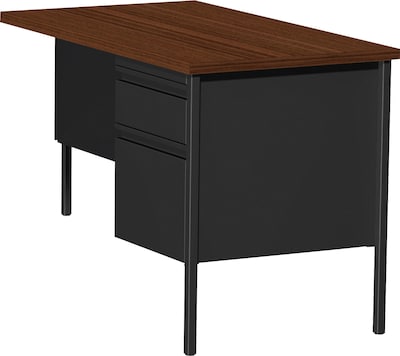 Lorell Walnut Laminate Fortress Series Desking, Rectangle, 1 Pedestals, 42 x 24 x 29.5, Steel, Bl