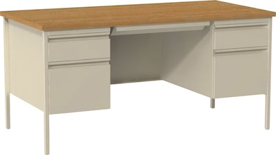 Quill Brand® 60W Oak Laminate Fortress Series Desk with Double Pedestal