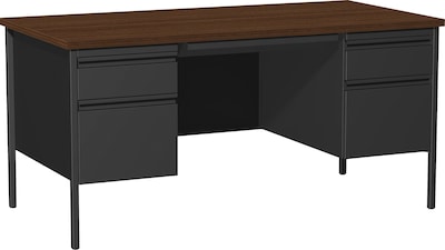 Quill Brand® 60W Walnut Laminate Fortress Series Desk with Double Pedestal