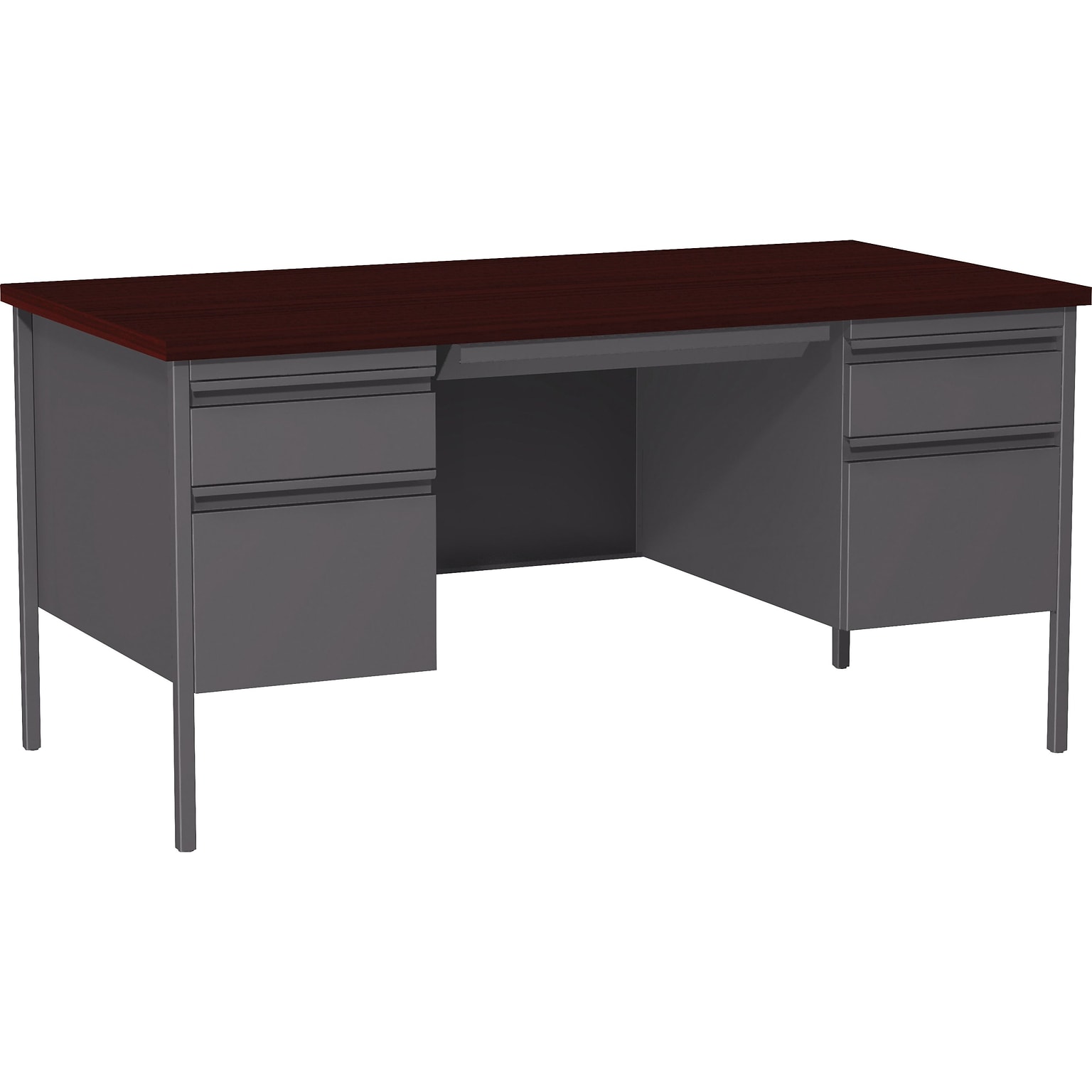 Quill Brand® 60W Mahogany Laminate Fortress Series Desk with Double Pedestal