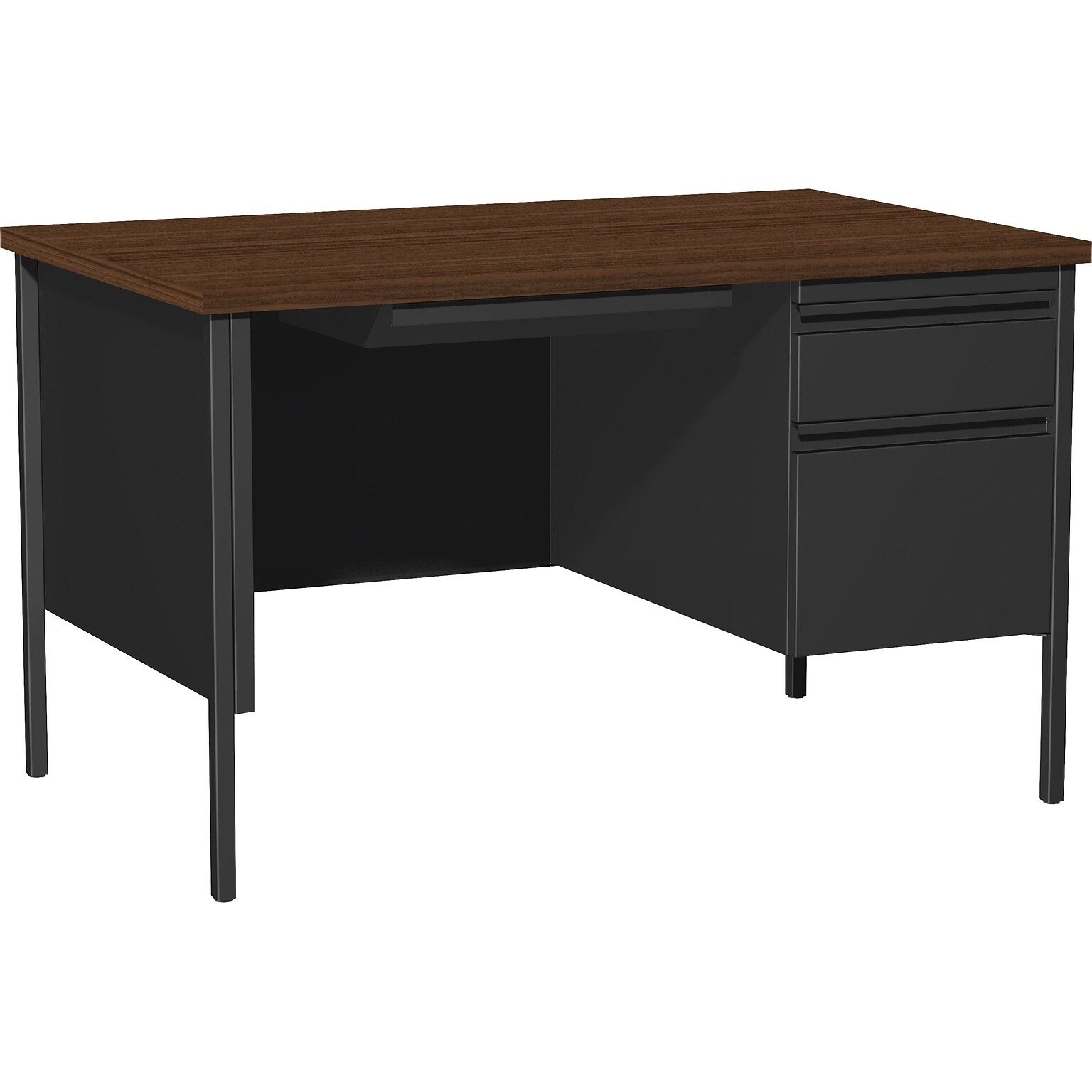Lorell Fortress Series 48 Right Single-Pedestal Desk, Laminate, Black Walnut (LLR66902)