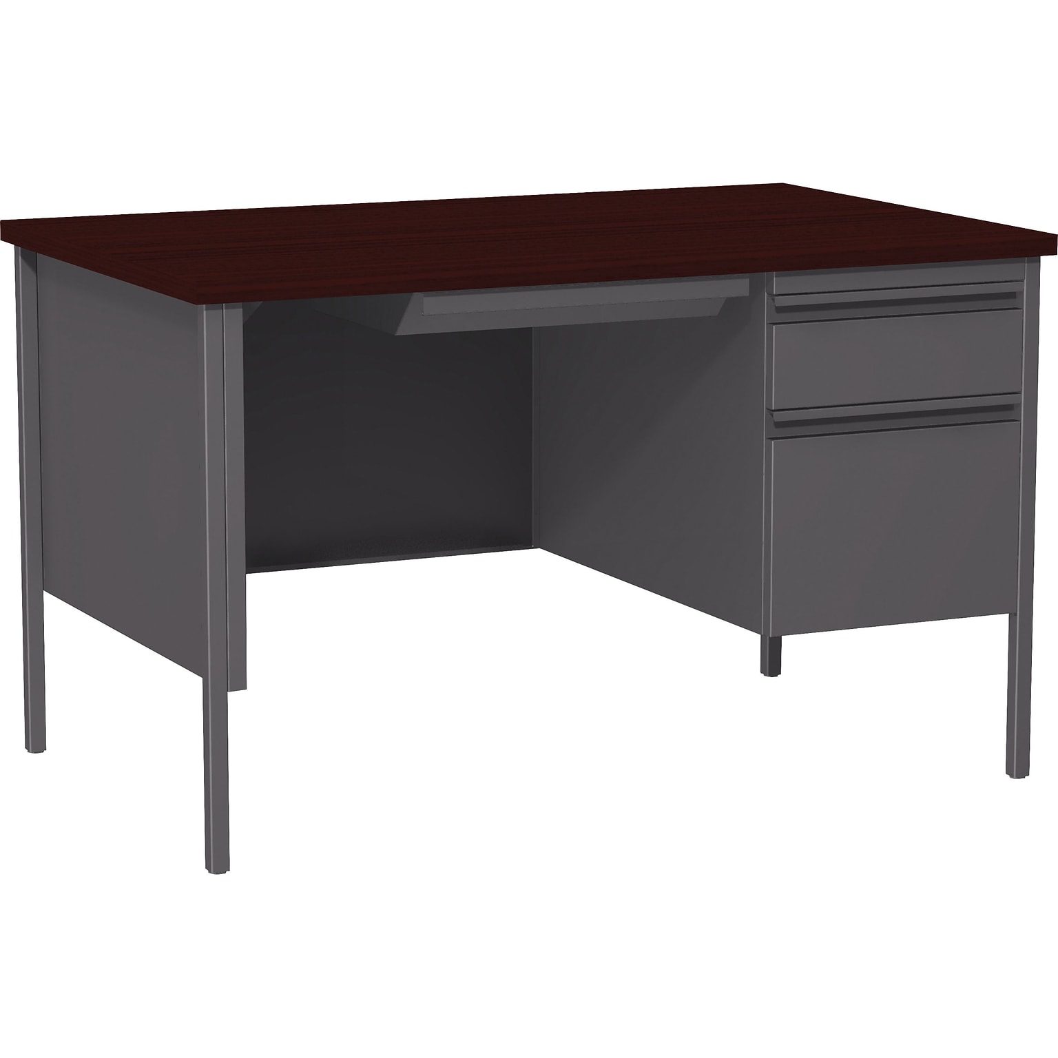 Lorell Fortress Series 48 Right Single-Pedestal Desk, Mahogany (LLR66903)
