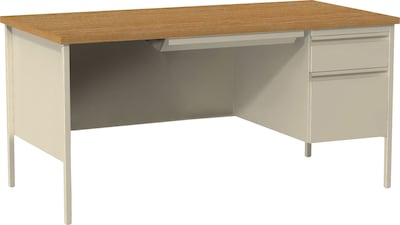 Lorell Oak Laminate Fortress Series Desking, Rectangle, 1 Pedestals, 30 x 66 x 29.5, Steel, Putty
