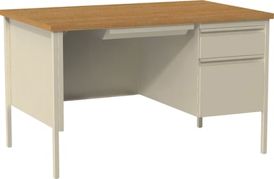 Lorell Fortress Series 48 Right Single-Pedestal Desk, Putty (LLR66908)