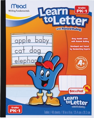 Mead Learn To Letter; See and Feel, Raised Ruling, 40 Shts/BK, Assorted
