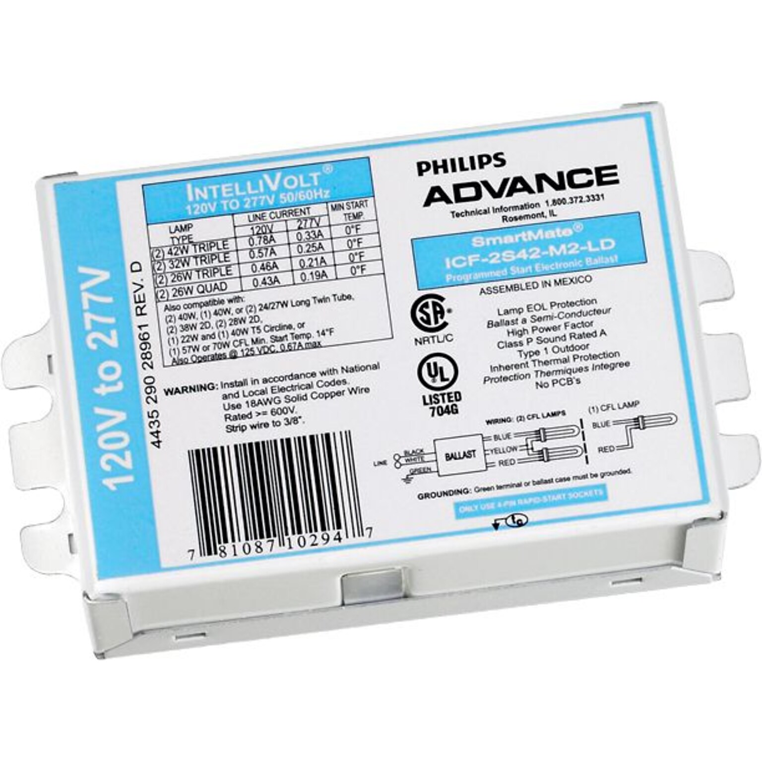 Philips Advance Electronic Ballast, Program Start, 2 Lamp T5 LED, 10/Pack (ICN2S5490CN35I)