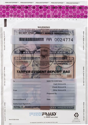 MMF Industries™ FREEZFRAUD® Tamper-Evident Deposit Bags, Clear, 12H x 9W
