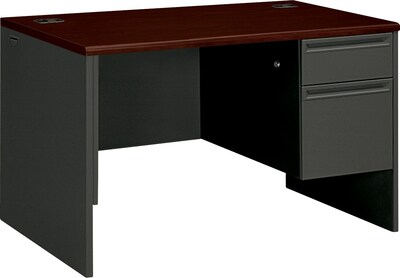 HON® 38000 Series Metal Office Suites; Single Pedestal Desk; Mahogany/Charcoal