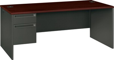 HON® 38000 Series Left Pedestal Desk 72"W, Mahogany/Charcoal, 29 1/2"H x 72"W x 36"D