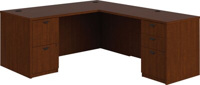 basyx by HON BL Laminate Bundle Solutions L-Station with 2 Pedestals, Medium Cherry, 66 x 78
