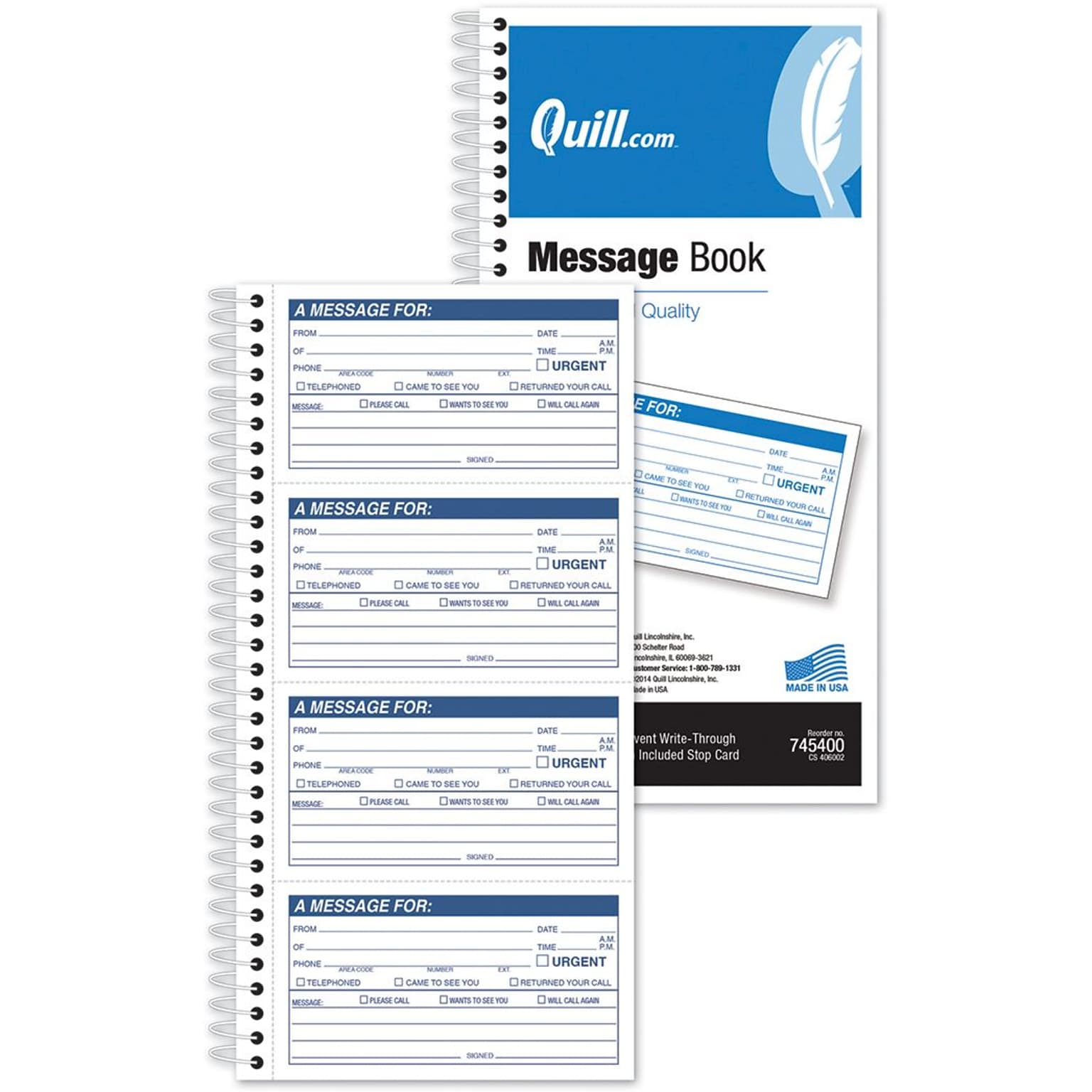 Quill Brand® Message Book, 11 x 5-1/2, White, 400 Forms/Book (745400)