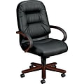 HON® 2190 Pillow-Soft Wood Series Executive Highback Chair, Mahogany/Black Leather, Open Loop Arms (2191NSR11)