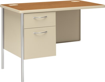 HON® Mentor Series Metal Desks in Harvest Oak/Putty; Left Return