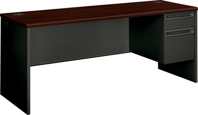 HON® 38000 Series Right Pedestal Credenza, Mahogany/Charcoal, 29 1/2"H x 72"W x 24"D