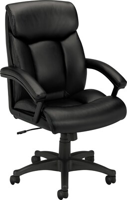 HON High-Back Executive Chair, Center-Tilt, Fixed Arms, Black SofThread Leather (BSXVL151SB11)