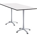 Cha Cha Standing Table 72 x 36 Designer White Rectangular Top Silver Base