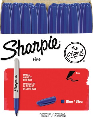 Sharpie Permanent Markers, Fine Tip, Blue, 36/Pack (1920932)