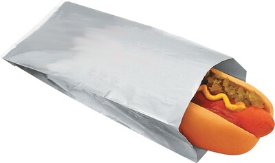 Foil Single-Serve Hot Dog Bags, 3 1/2" x 1 1/2" x 8 1/2", Silver, 1,000/Ct