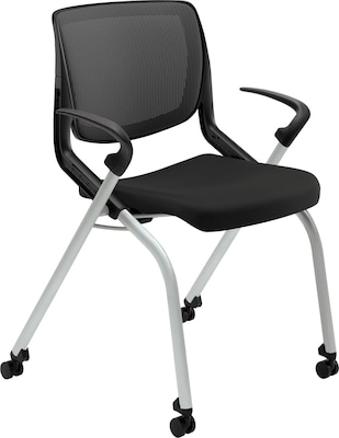 HON Motivate Nesting Stacking Chair, Black ilira Stretch Back, Fixed Arms, Onyx Shell, Black Fabric (HONMN212ONCU10)