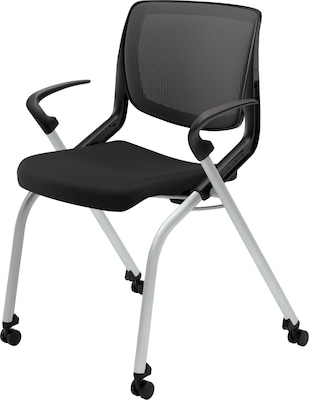 HON Motivate Nesting Stacking Chair, Black ilira Stretch Back, Fixed Arms, Onyx Shell, Black Fabric (HONMN212ONCU10)