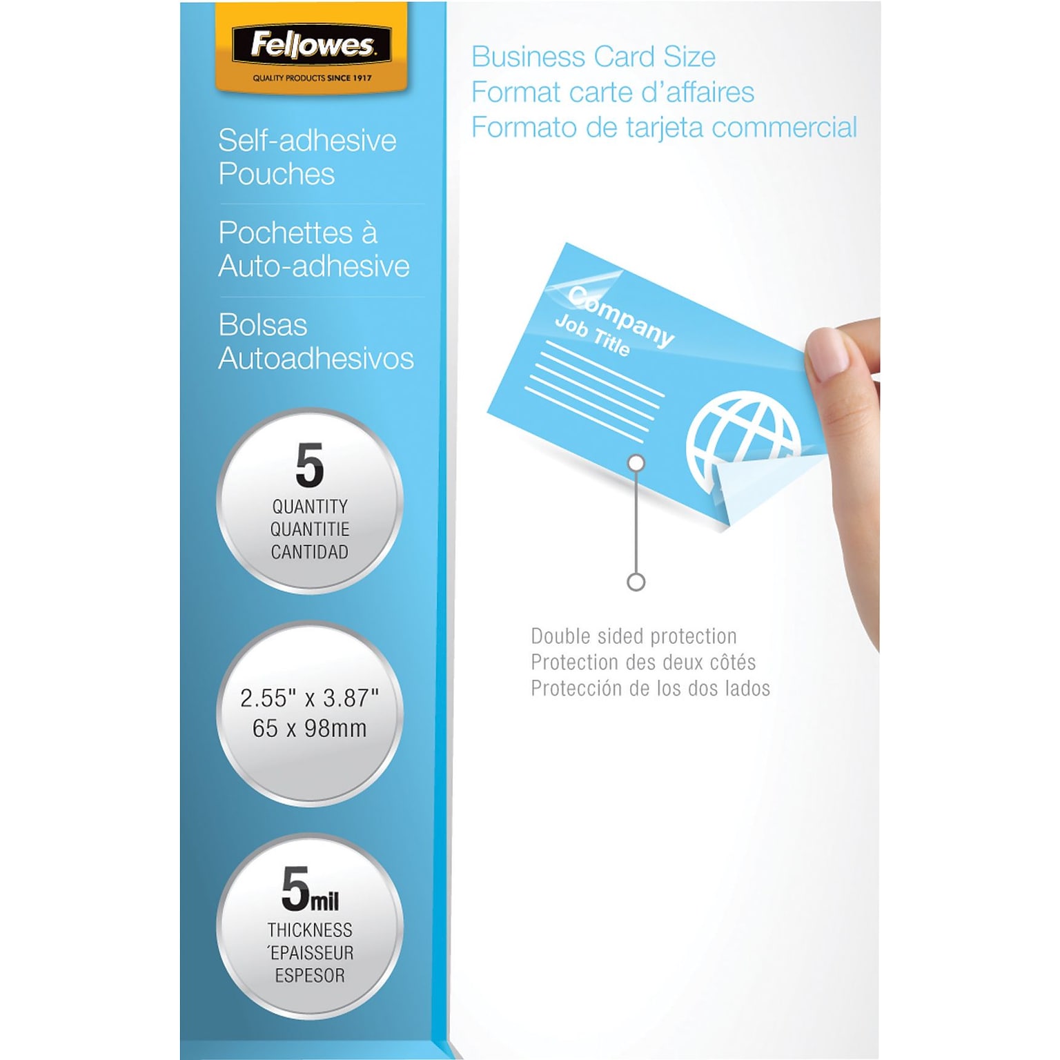 Fellowes Business Card Self Sealing Laminating Pouches, Business Card, 5 Mil, 5/Pack (5220101)