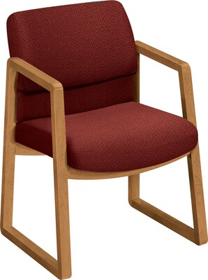 HON® 2400 Series Fabric Guest Chairs; Harvest Oak Finish, Burgundy Fabric